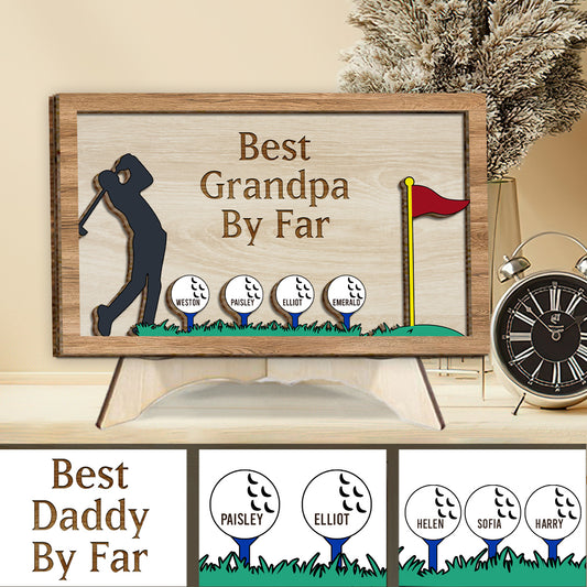 Best Grandpa/Dad By Far - Personalized Golf 2 Layered Wood Sign / Wood Plaque