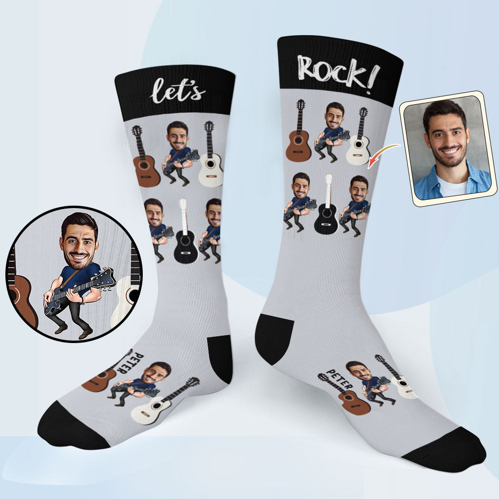 Let's Rock – Gitarrengeschenk für Ehemann, Freund, Vater, Sohn – Personalisierte Socken