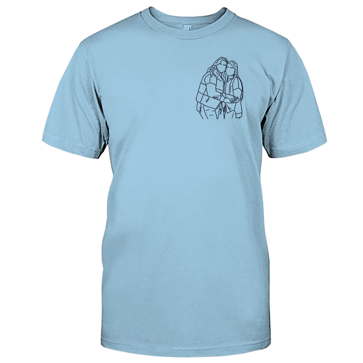 Individuelle Linienzeichnung – Personalisiertes, besticktes Geschwister-T-Shirt