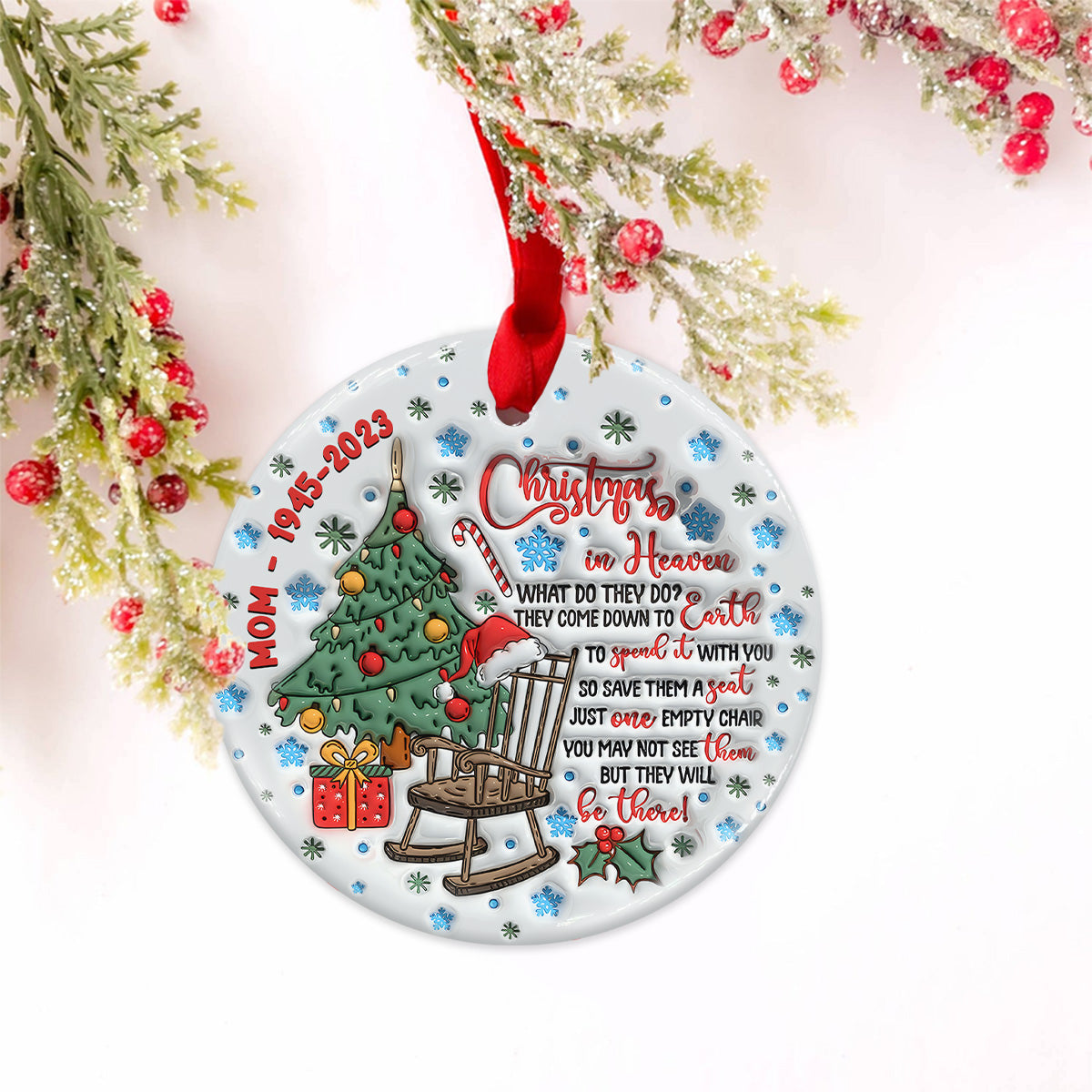Christmas In Heaven - Memorial gift for loss of - Personalized Ceramic Circle Ornament