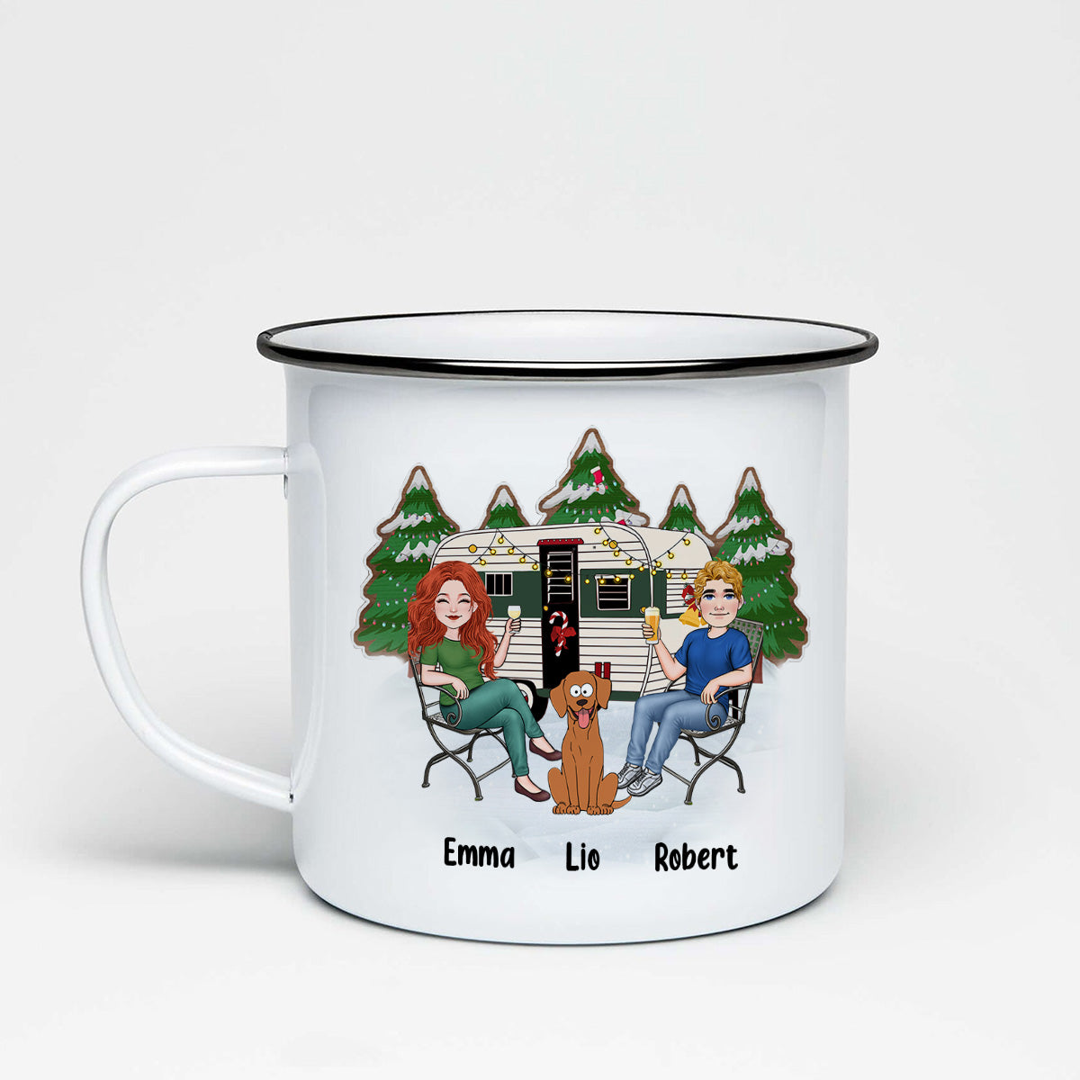 Gemeinsam sind wir am liebsten – personalisierter Camping-Emaillebecher