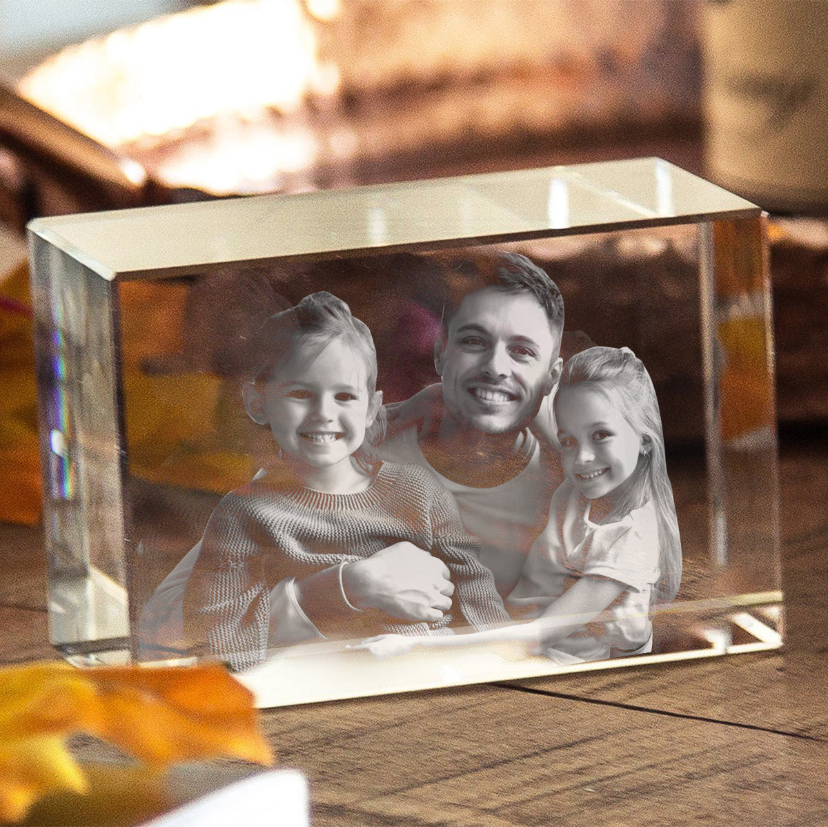 Custom Photo - Personalized Step Dad Laser Engraving 3D Cuboid Shaped Crystal Lamp