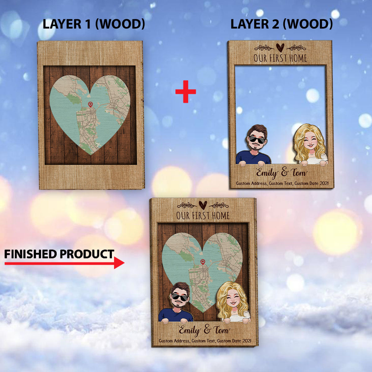 Unser erstes Zuhause – Personalisiertes Einweihungsschild aus zwei Holzschichten / Holzplakette