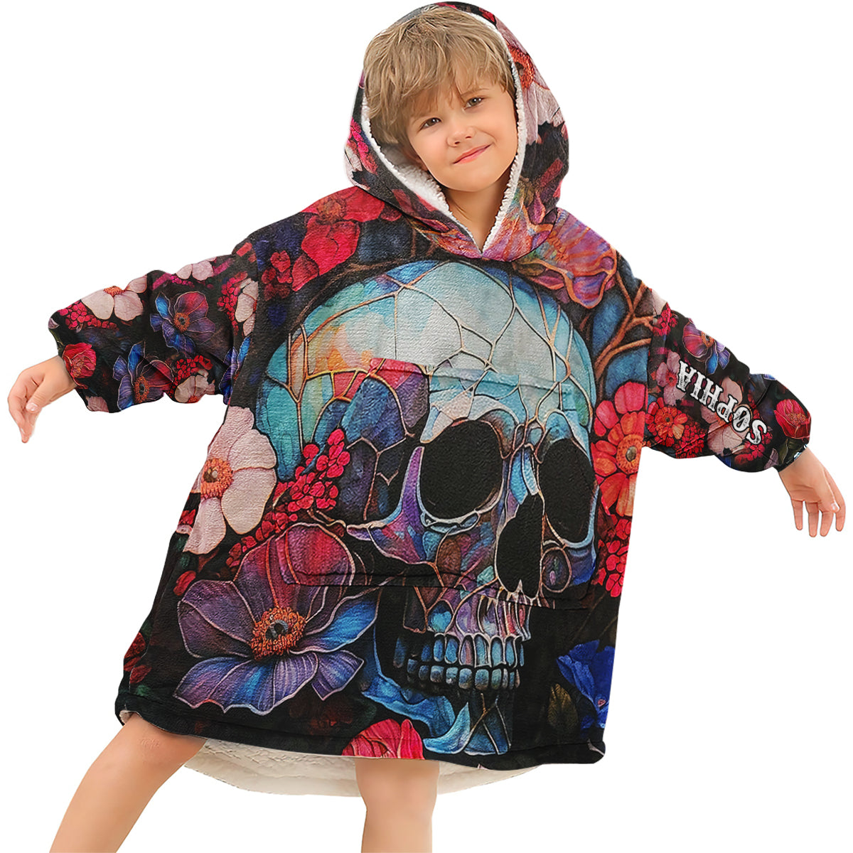 Blumenschädel – Personalisierter Totenkopf-Decken-Hoodie