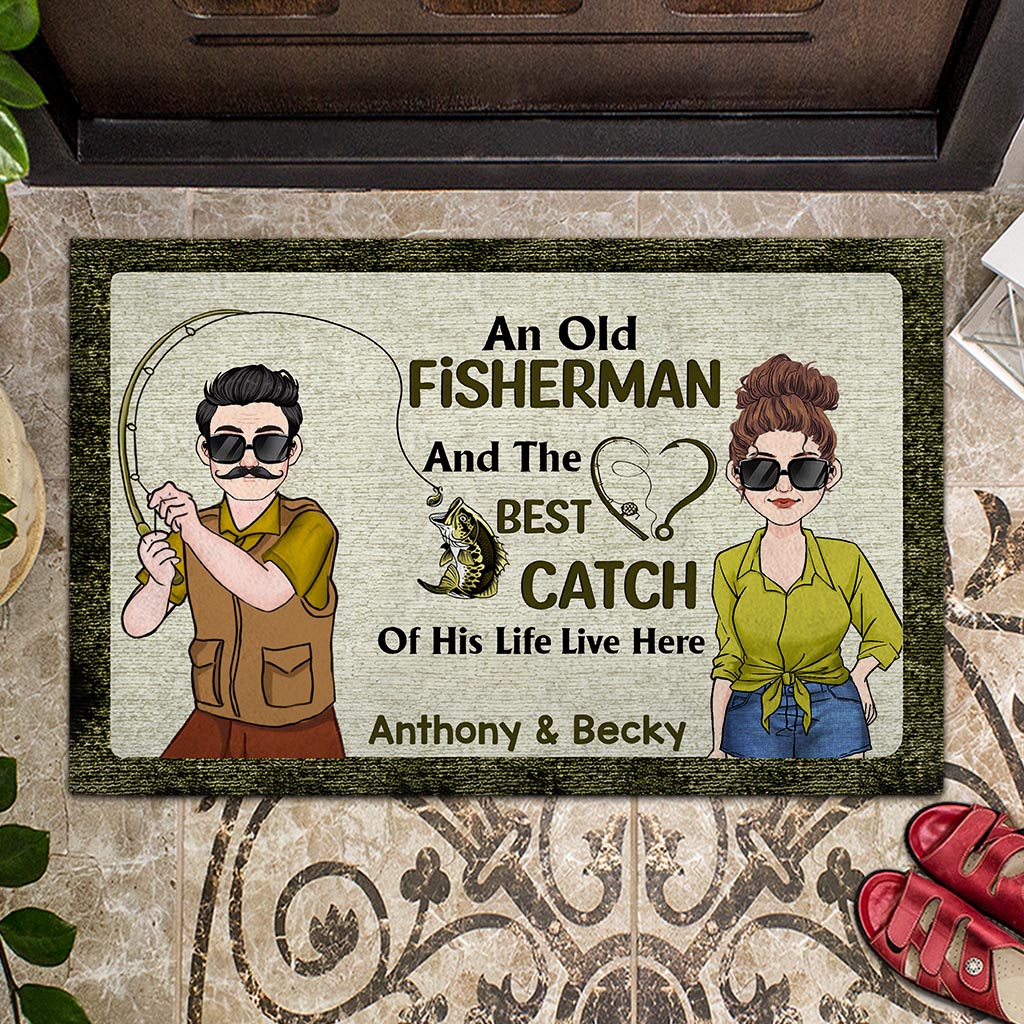 An Old Fisherman And The Best Catch Of His Life - Personalized Fishing Doormat