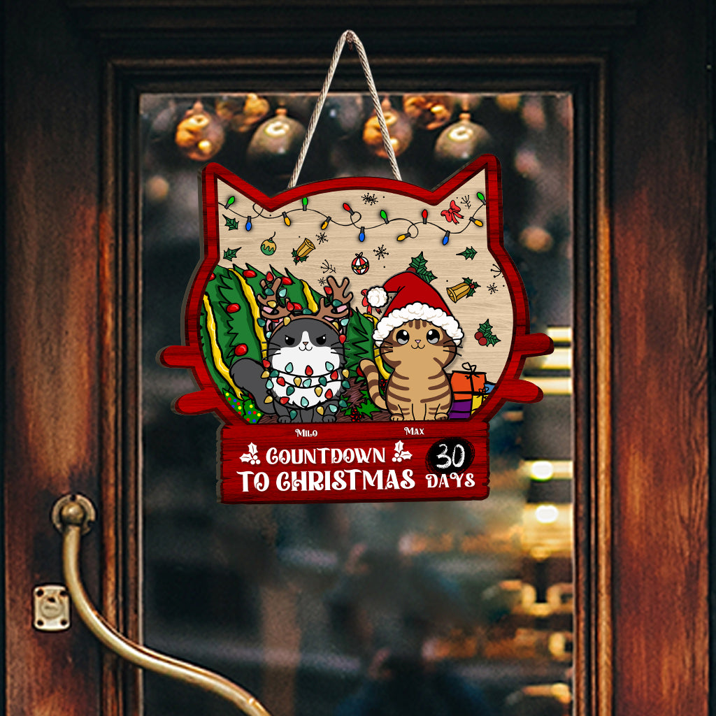 Countdown bis Weihnachten – Personalisiertes Katzen-Holzschild