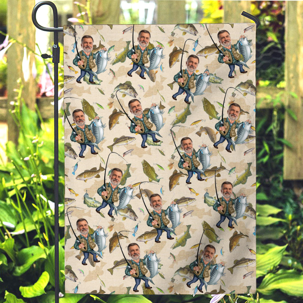 Lustiges Angelmotiv mit Foto - Personalisierte Angel-Gartenflagge