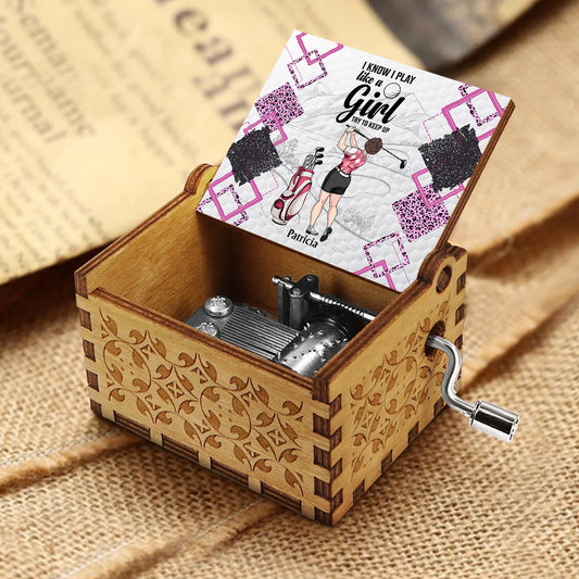 Golfunterricht – Golfgeschenk für sie, Freundin, Ehefrau, Tochter – Personalisierte Spieluhr mit Handkurbel