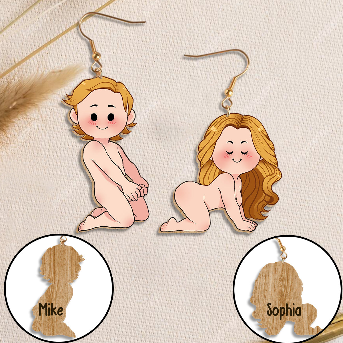 Lustiges Pärchen – Geschenk für Ehemann, Ehefrau, Freund, Freundin – Personalisierte Holzohrringe