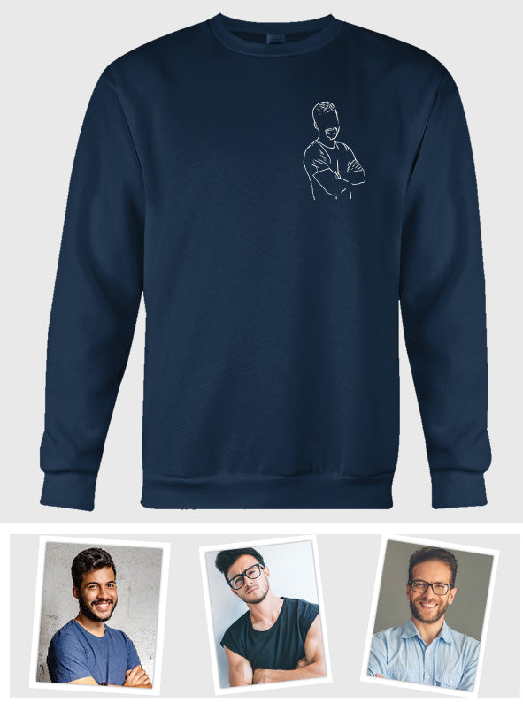 Individuelle Linienzeichnung – Personalisierter bestickter Pullover für Sohn