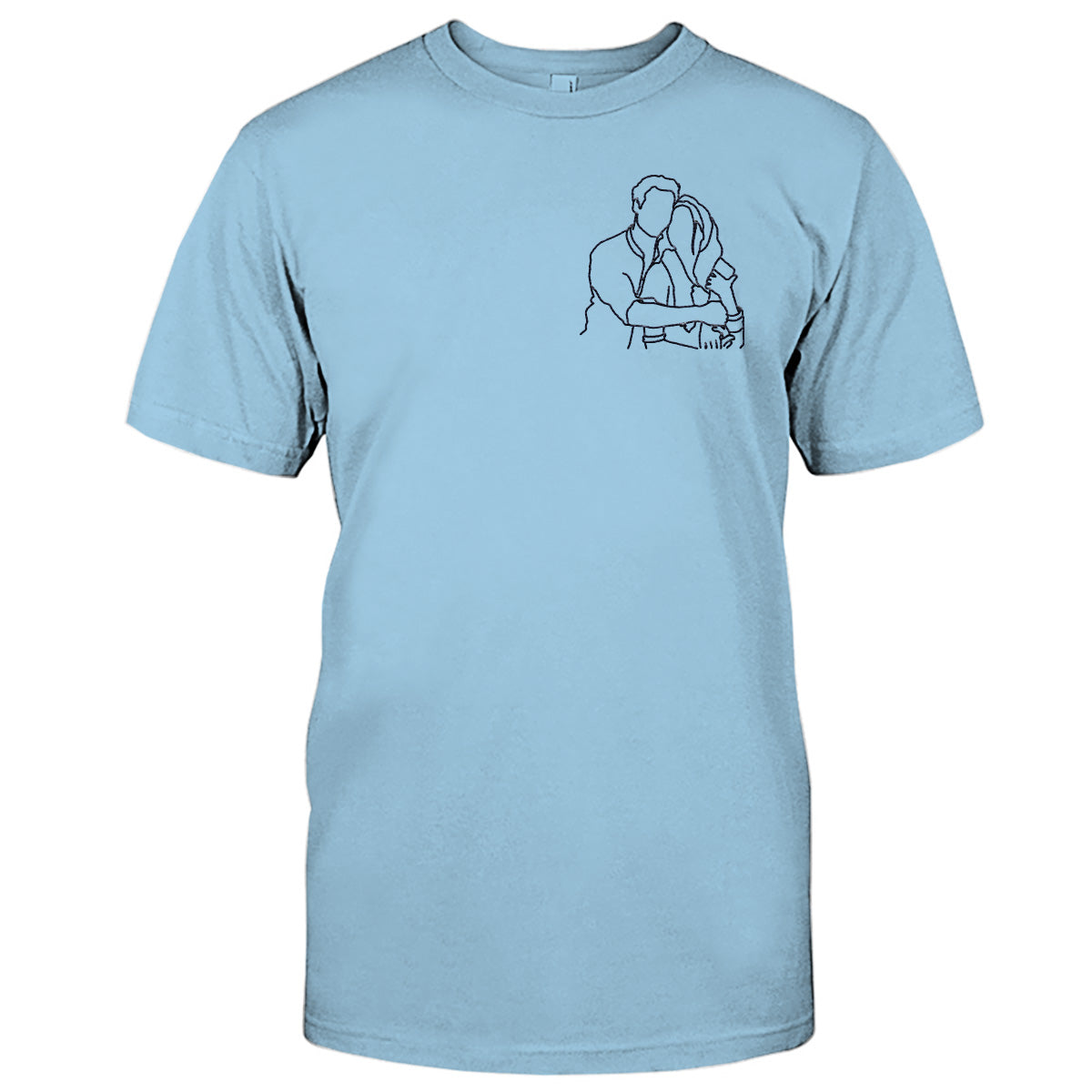 Individuelle Linienzeichnung – Personalisiertes, besticktes T-Shirt für Paare
