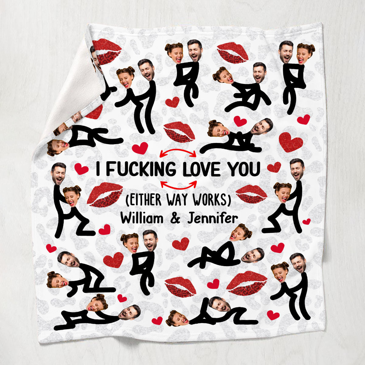 Lustiges Foto-Motiv „Ich liebe dich“ für Paare – Geschenk für Ehemann, Ehefrau, Freund, Freundin – Personalisierte Decke