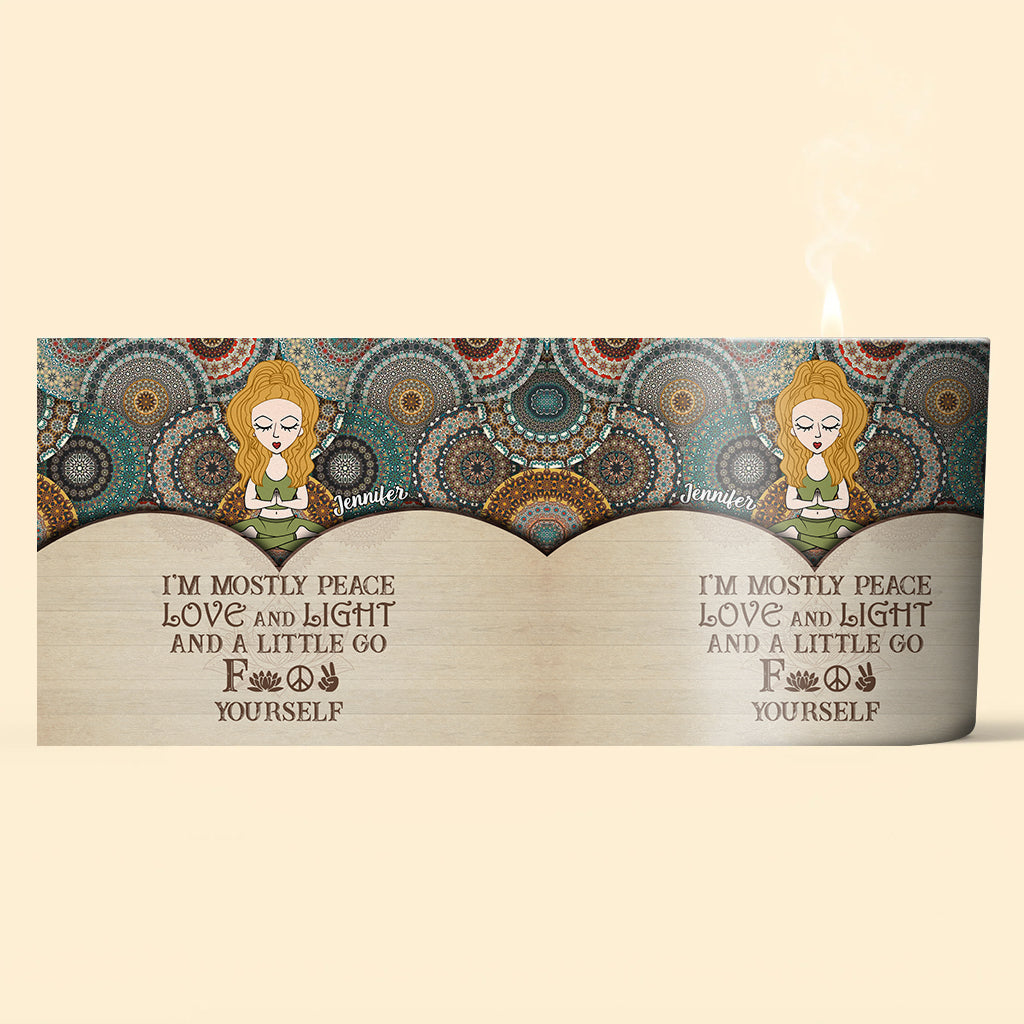 Ich bin größtenteils Frieden – Personalisierte Yoga-Kerze mit Holzdeckel