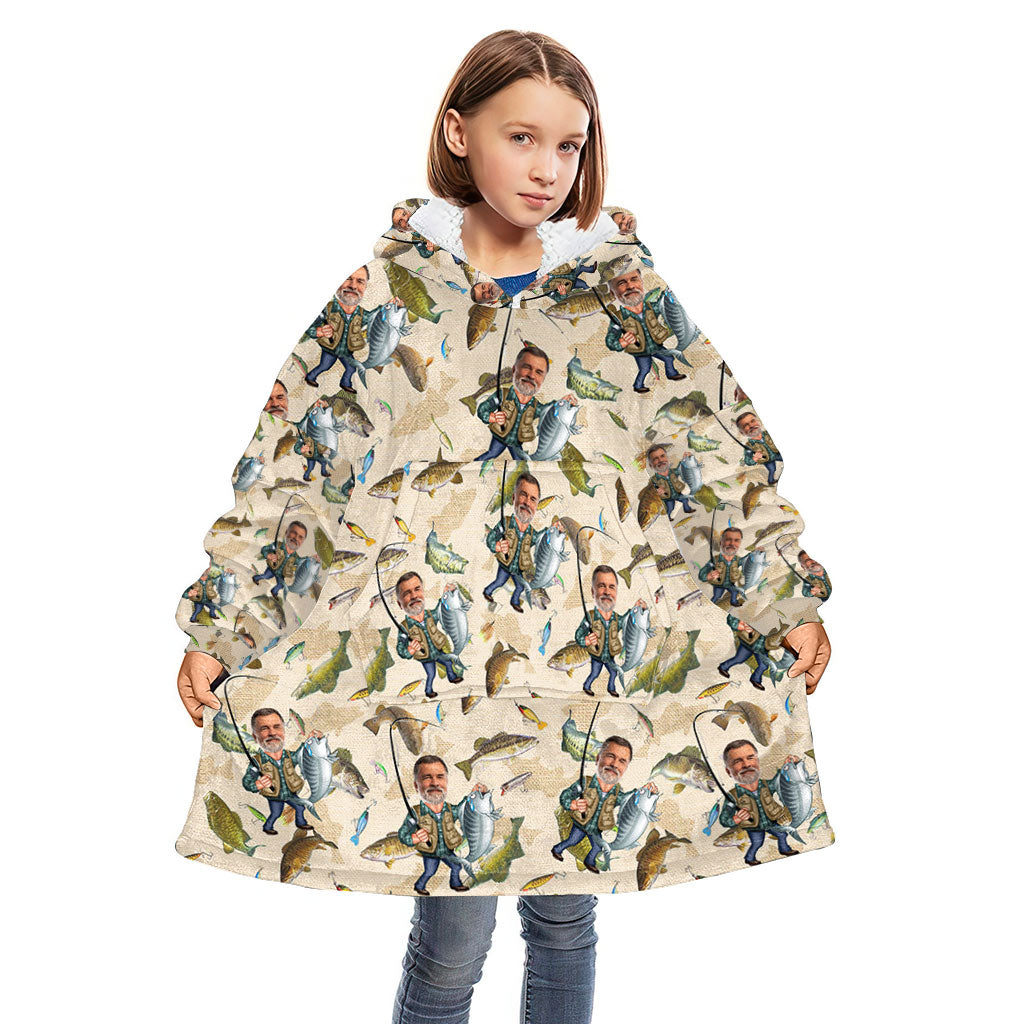 Photo Inserted Funny Fishing - Personalized Fishing Blanket Hoodie
