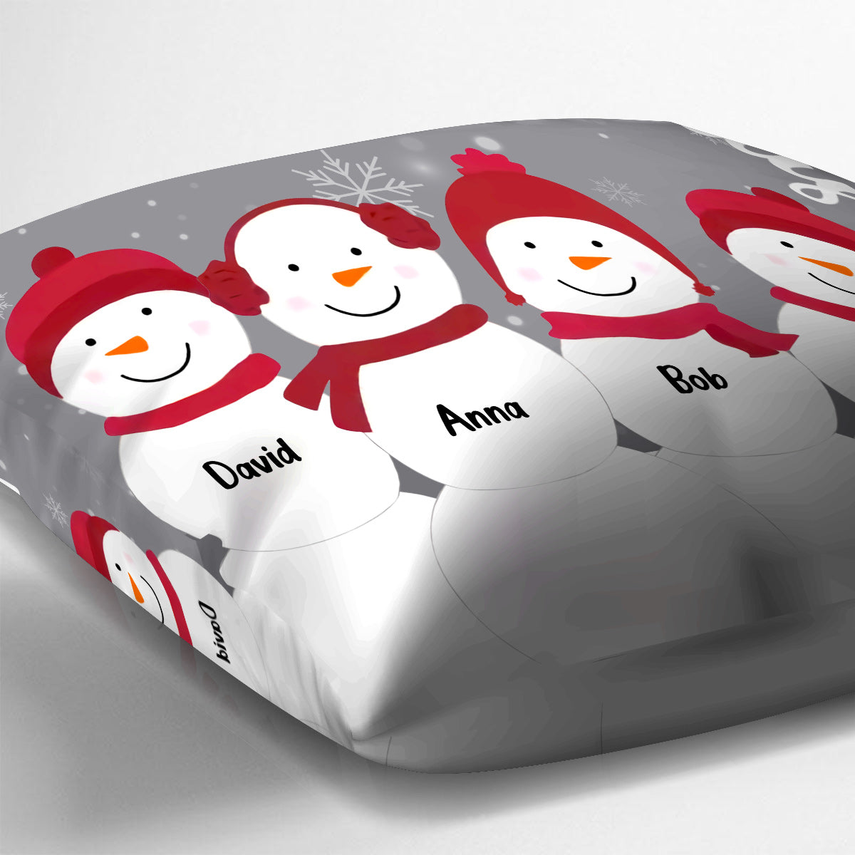 Schneemann-Familie – Personalisiertes Familien-Dekokissen