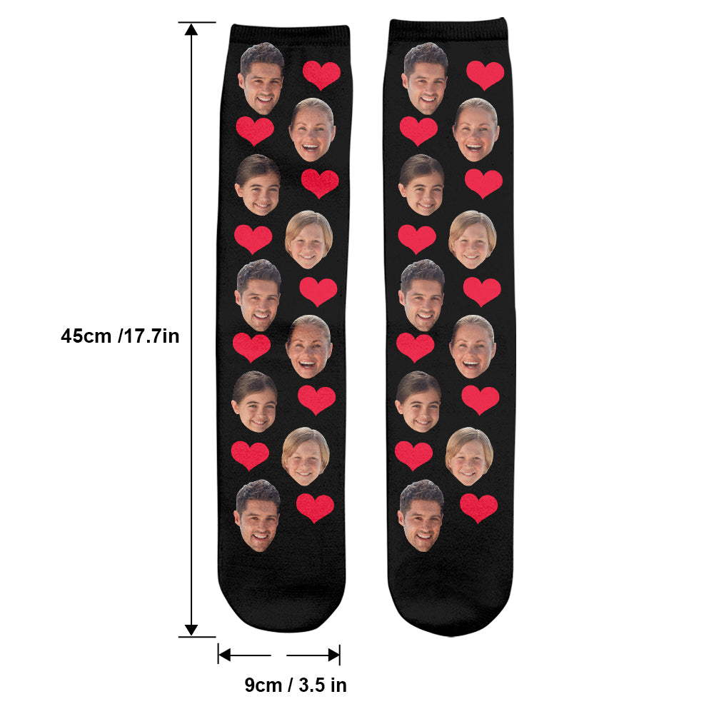 Custom Face Heart Pattern - Personalized Family Socks