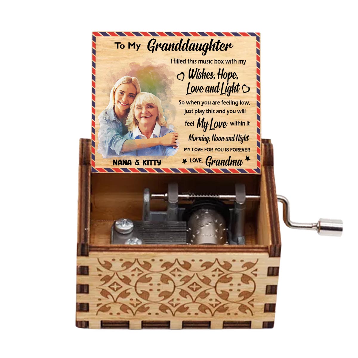 To My Granddaughter Daughter Mom Grandma Husband Wife - Personalized Grandma Hand Crank Music Box