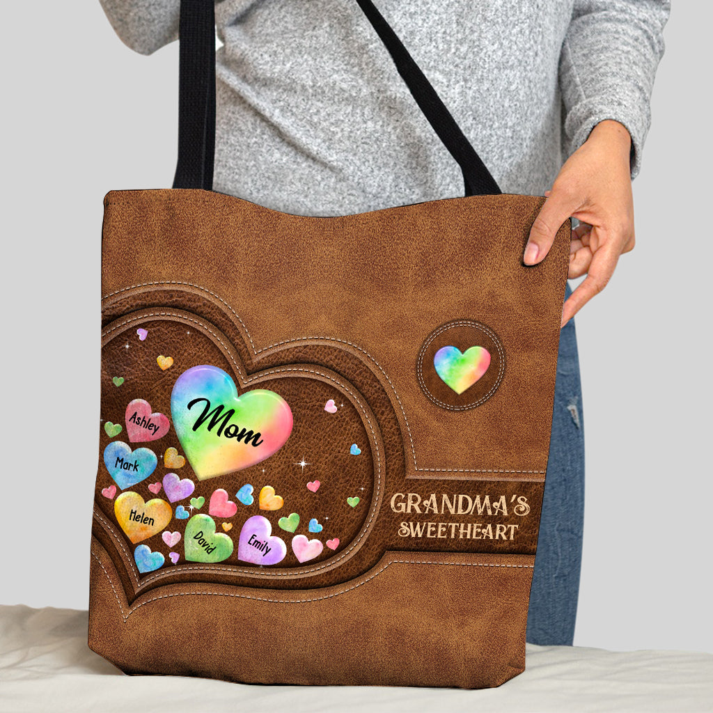 Buntes Herz für Oma und Mutter – Geschenk für Oma, Mama – Personalisierte Tragetasche