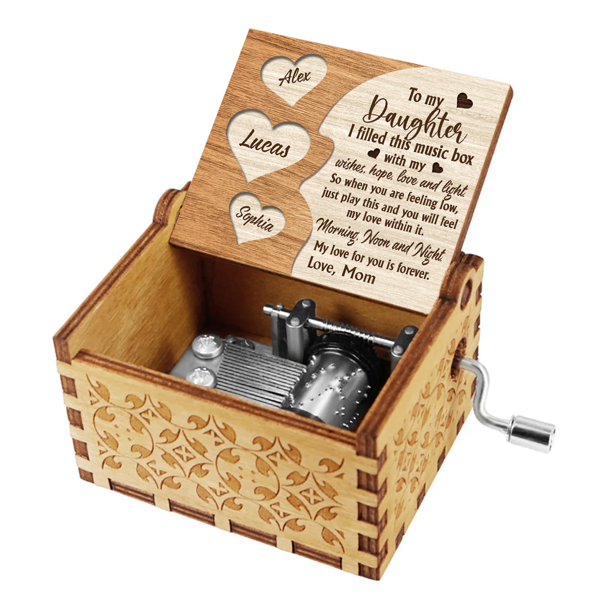 Mama für alle Zeiten – Geschenk für Mama, Oma, Opa, Papa, Tochter, Sohn, Enkelin, Enkel – Personalisierte Spieluhr mit Handkurbel