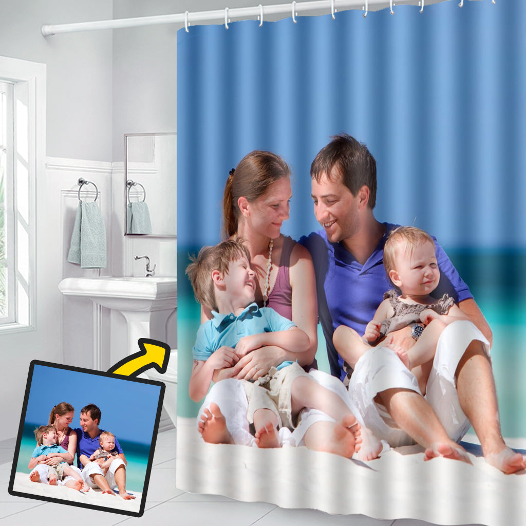 Beliebiges Familienfoto - Personalisierter Duschvorhang für die Familie