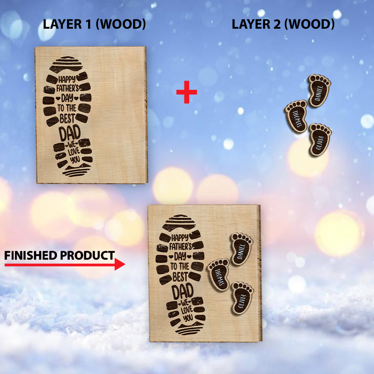 Wir lieben dich, Papa – Personalisiertes 2-lagiges Holzschild/Holzplakette für Väter