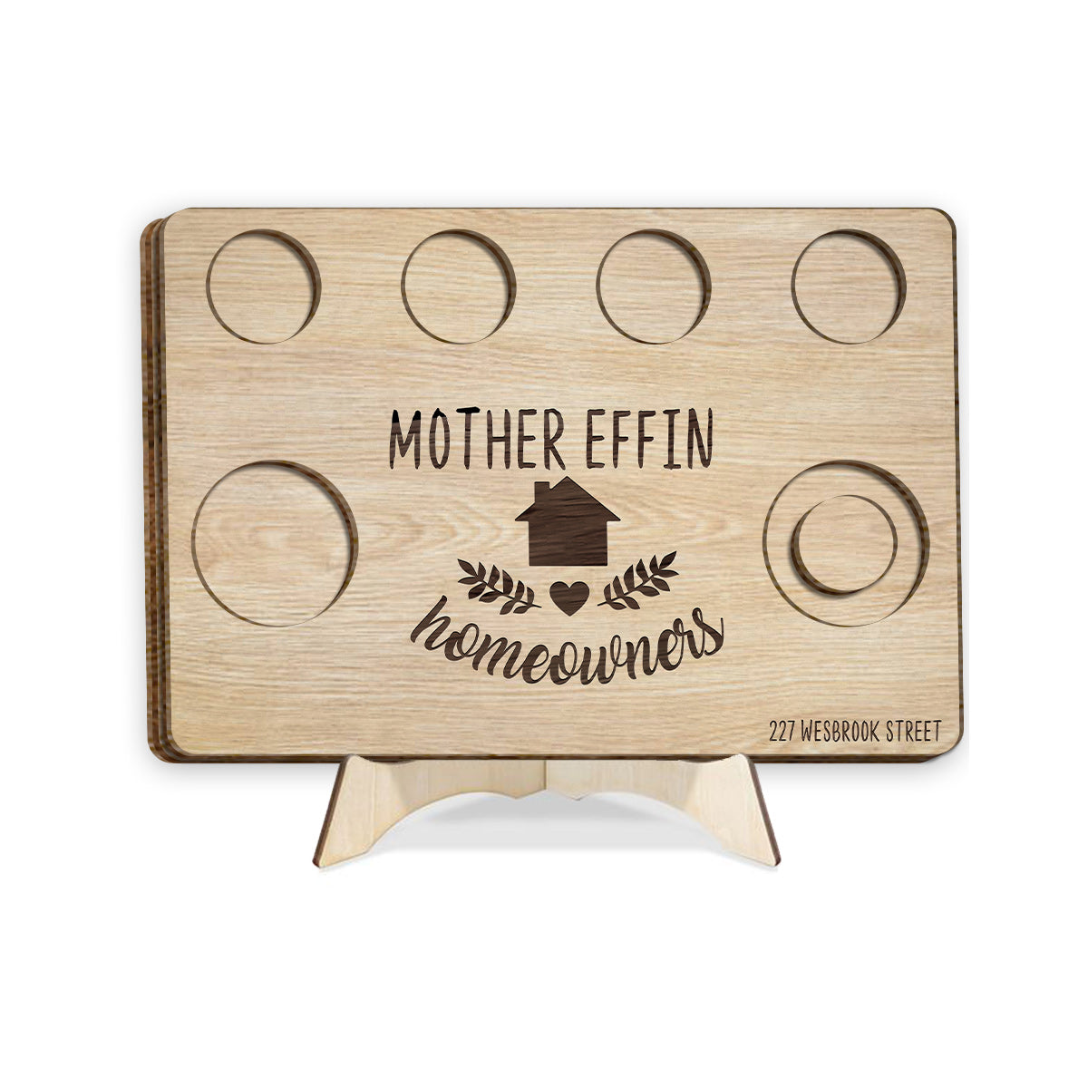 „Mother Effin Houseowner“ – Personalisiertes, zweilagiges Holzschild/Holzplakette zur Einweihung