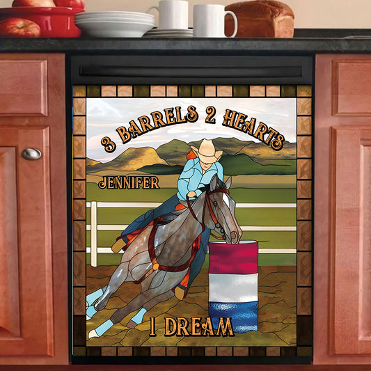 3 Barrels 2 Hearts 1 Dream - Personalized Horse Dishwasher Cover