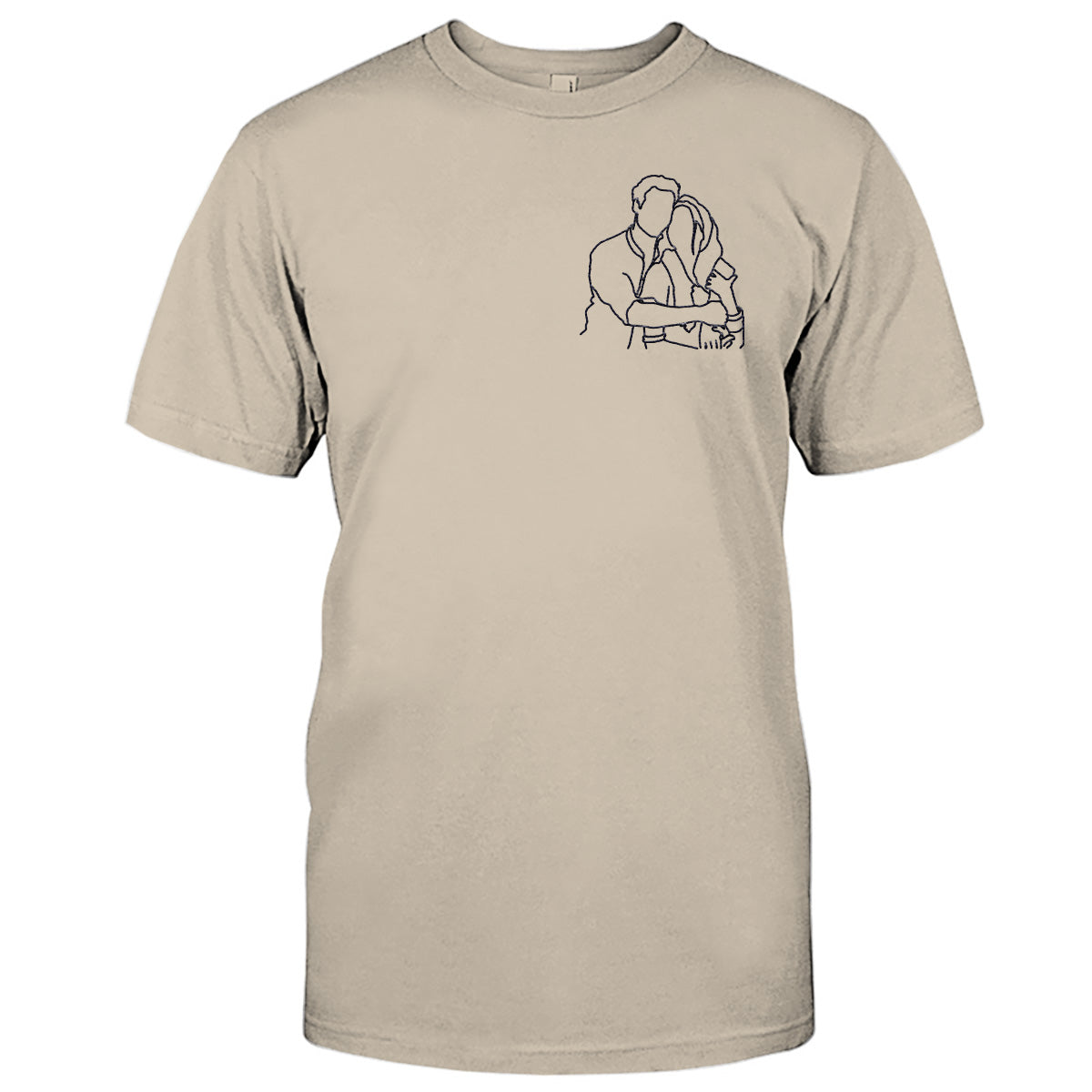 Individuelle Linienzeichnung – Personalisiertes, besticktes T-Shirt für Paare