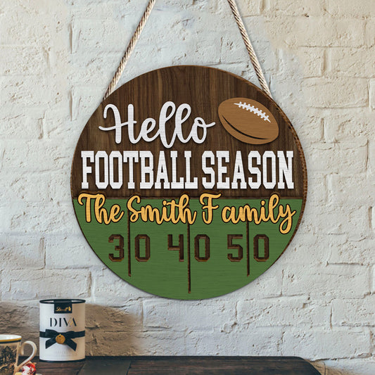 Hello Football Season - Personalized Football 2 Layered Wood Sign / Wood Plaque