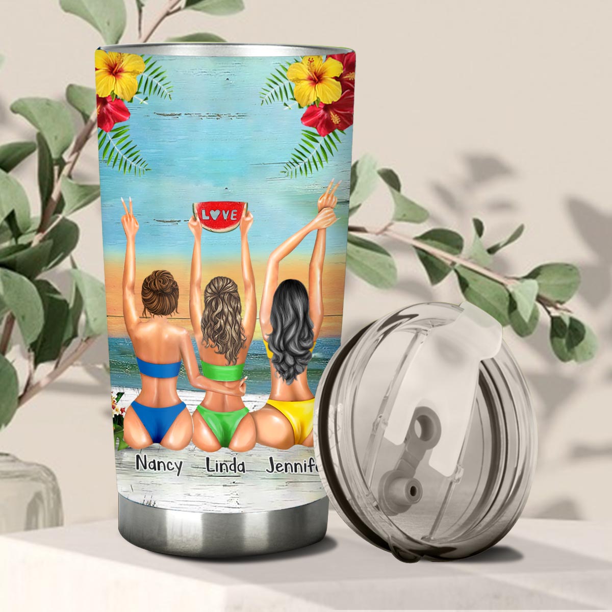 Ich liebe dich bis zum Strand und zurück – Geschenk für die beste Freundin/Schwester – Personalisierter Becher