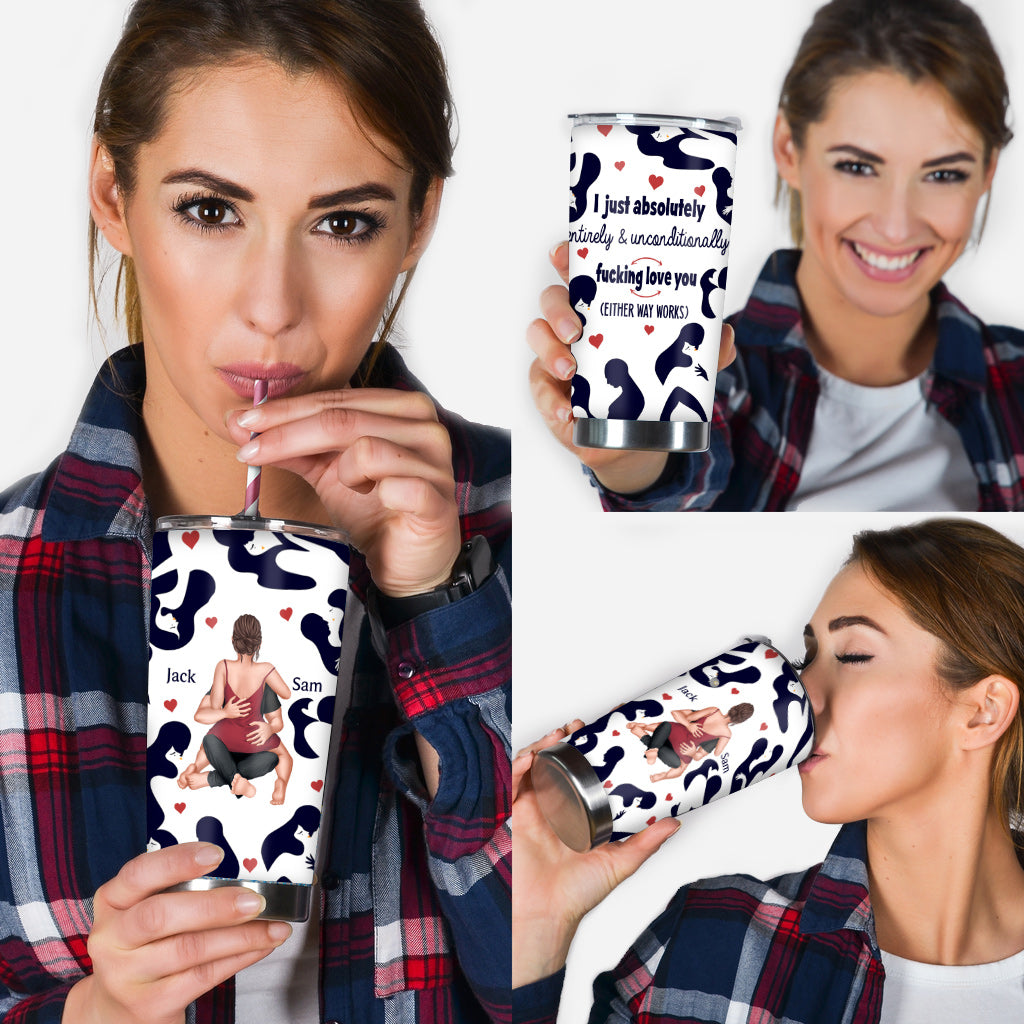 Ich liebe Lou einfach absolut und bedingungslos – personalisierter Pärchenbecher