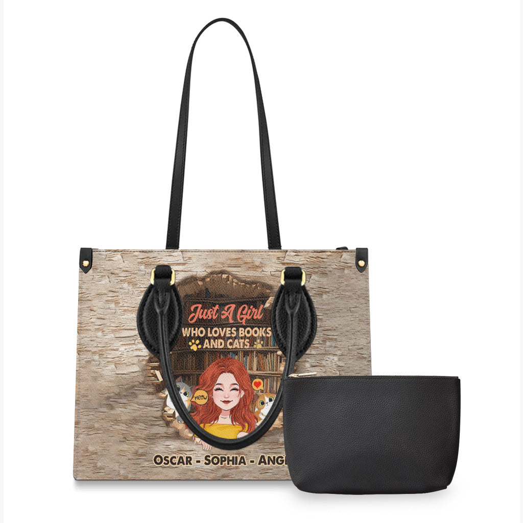 Liebe Bücher und Katzen – Personalisierte Buch-Lederhandtasche