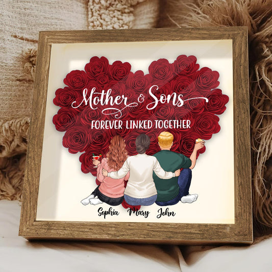 Mutter und Töchter – Geschenk für Mama, Tochter, Sohn – Personalisierte Blumen-Schattenbox