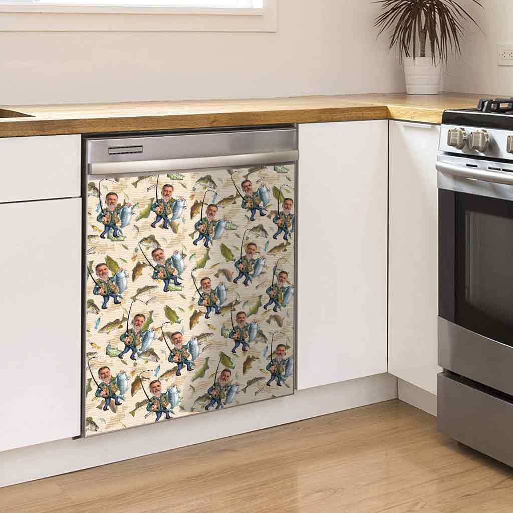 Photo Inserted Funny Fishing - Personalized Fishing Dishwasher Cover