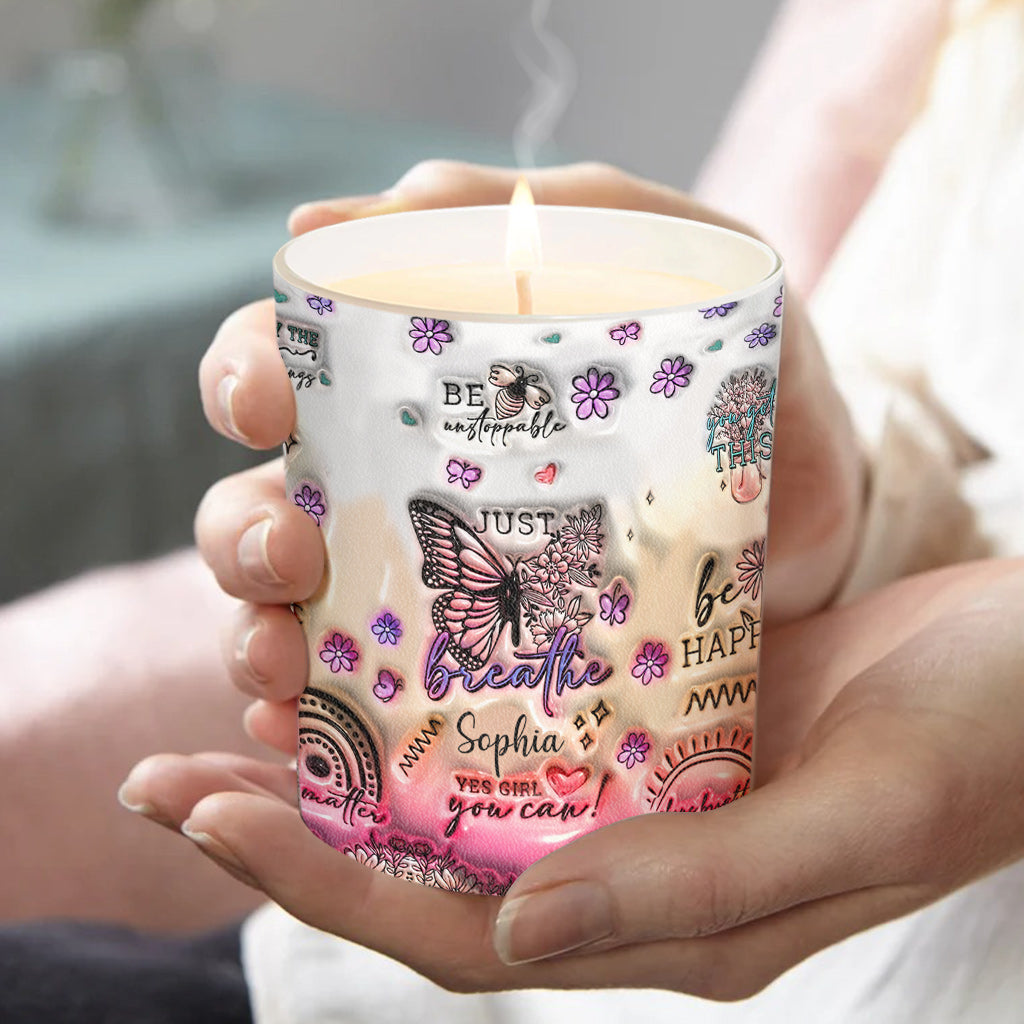 Positive Affirmationen Schmetterling – Personalisierte Schmetterlingskerze mit Holzdeckel