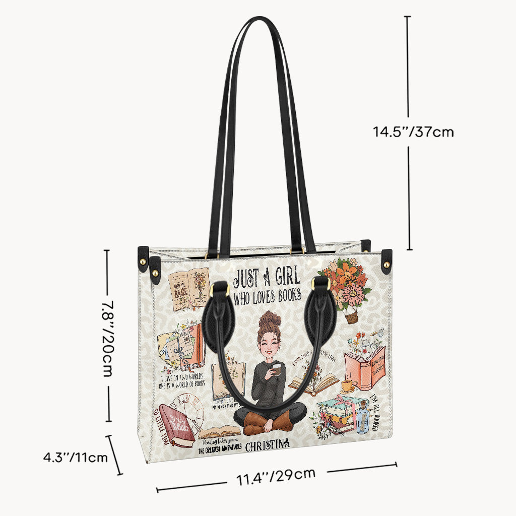 Einfach ein Mädchen, das Bücher liebt – personalisierte Buch-Lederhandtasche