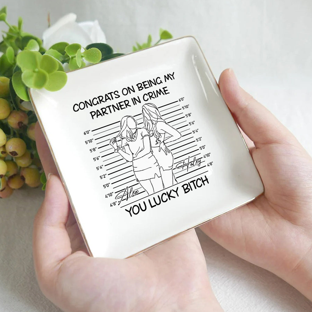 Congrats On Being My Partner In Crime - Gift for friend - Personalized Jewelry Dish