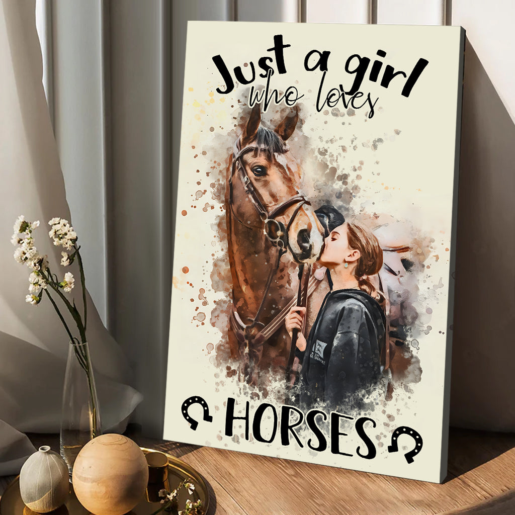 Einfach ein Mädchen, das Pferde liebt – personalisierte Pferde-Leinwand und Poster