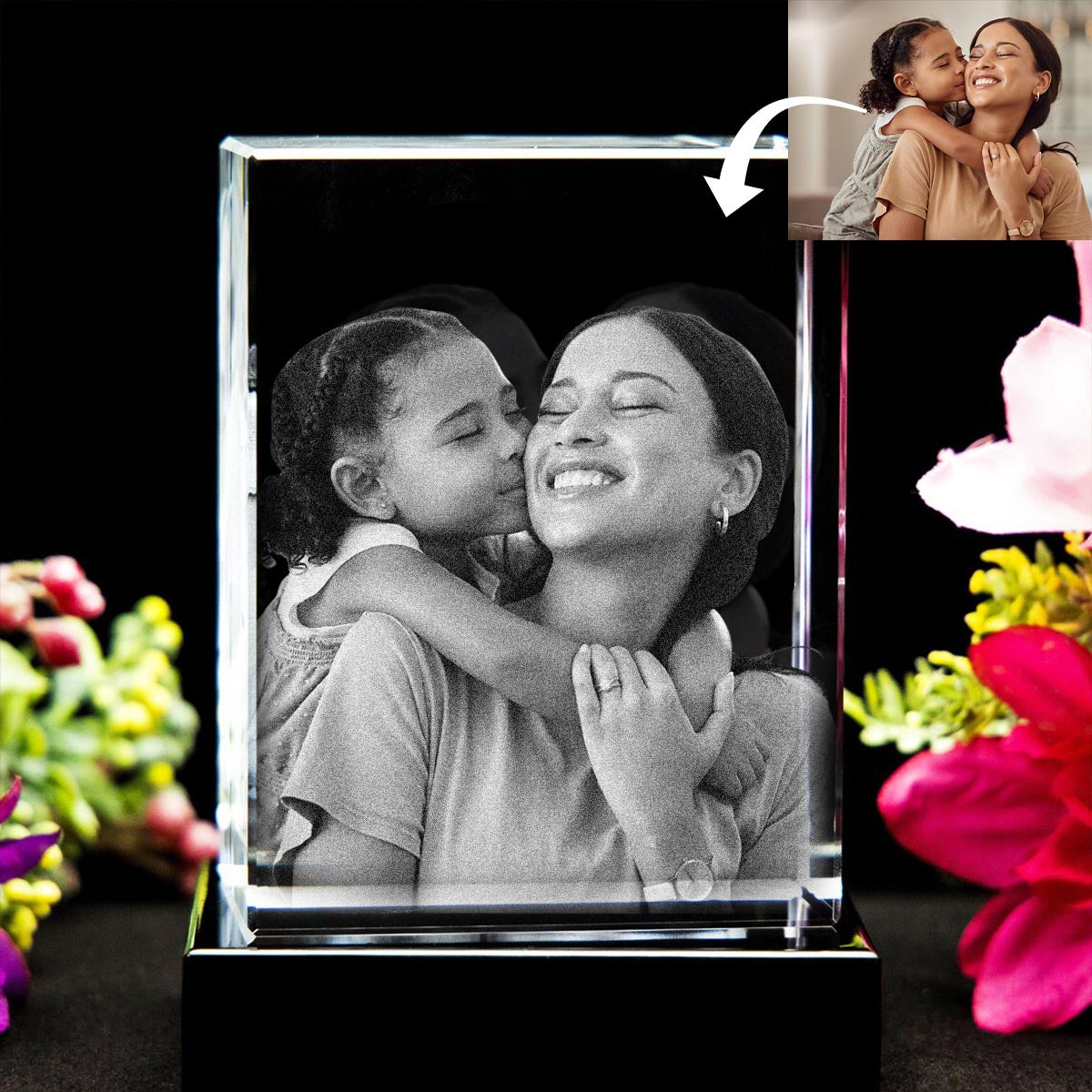 Die Bonus-Mama – Geschenk für Stiefmütter – Personalisierte 3D-Kristalllampe in Quaderform mit Lasergravur