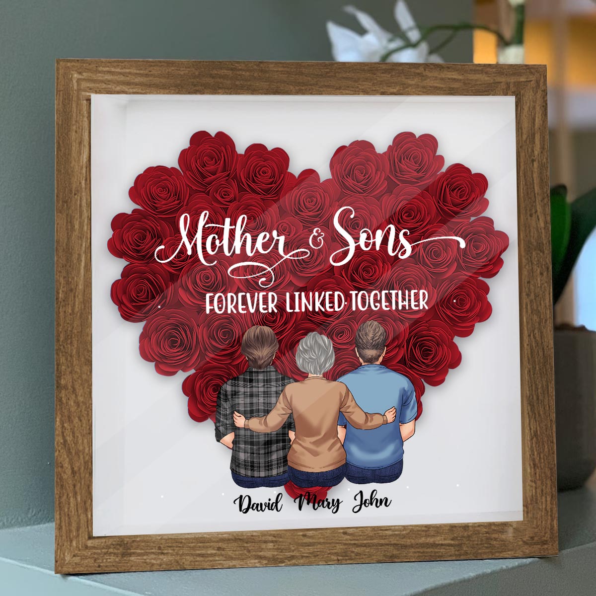 Mutter und Töchter – Geschenk für Mama, Tochter, Sohn – Personalisierte Blumen-Schattenbox