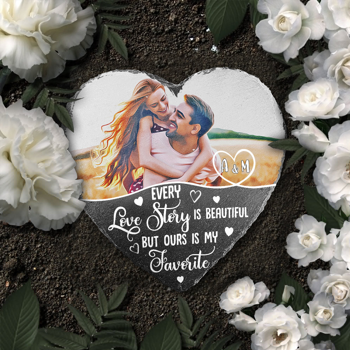Jede Liebesgeschichte ist schön – personalisierter herzförmiger Stein für Paare