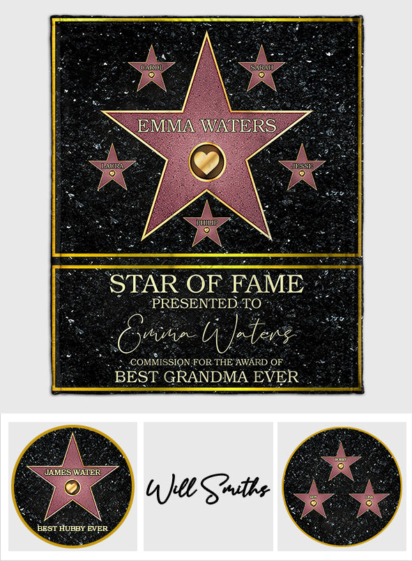 Star Of Fame Best Grandma Grandpa Mom Dad Ever - Personalized Grandma Blanket