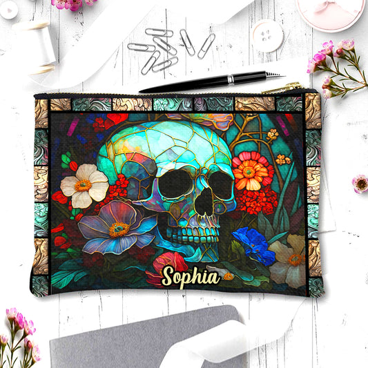 Totenkopf mit Blumenmuster – personalisierte Totenkopftasche