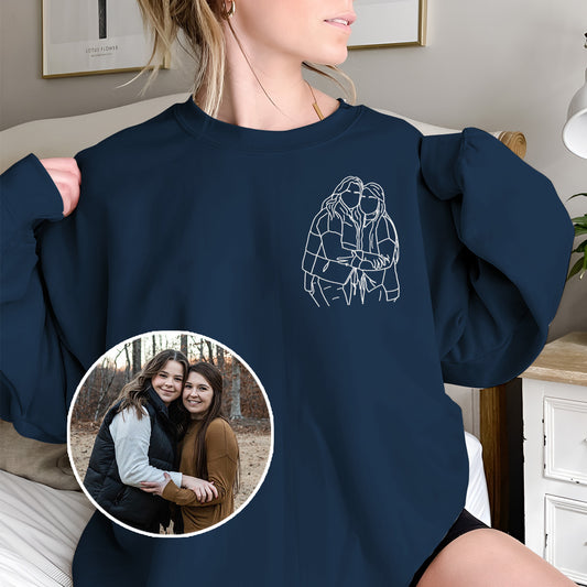 Individuelle Strichzeichnung – Personalisierter, bestickter Pullover für die beste Freundin