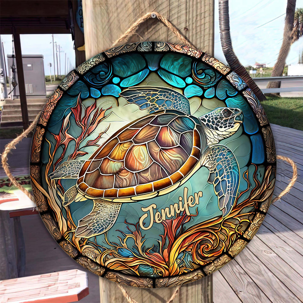 Ich liebe Schildkröten – Personalisiertes rundes Holzschild mit Schildkrötenmotiv