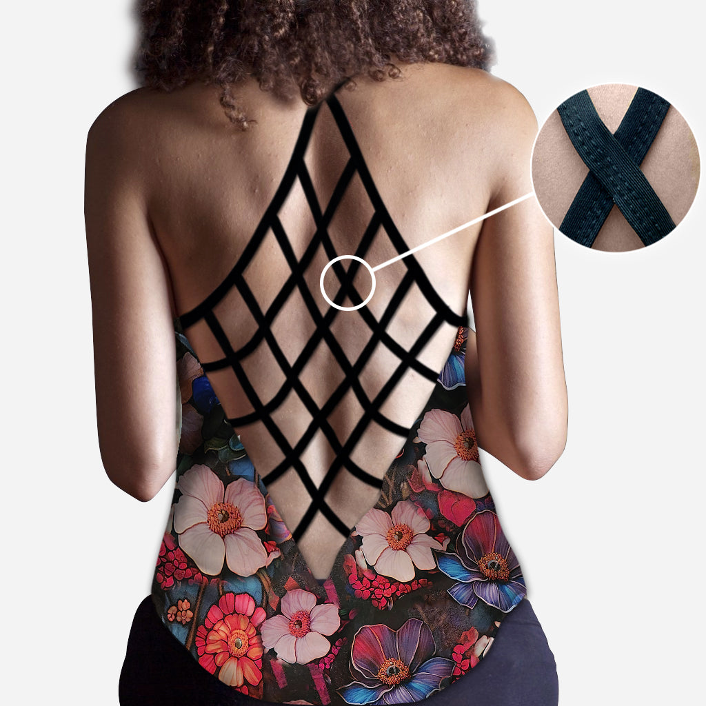 Totenkopf mit Blumenmuster – Personalisiertes Tanktop mit Totenkopfkreuz