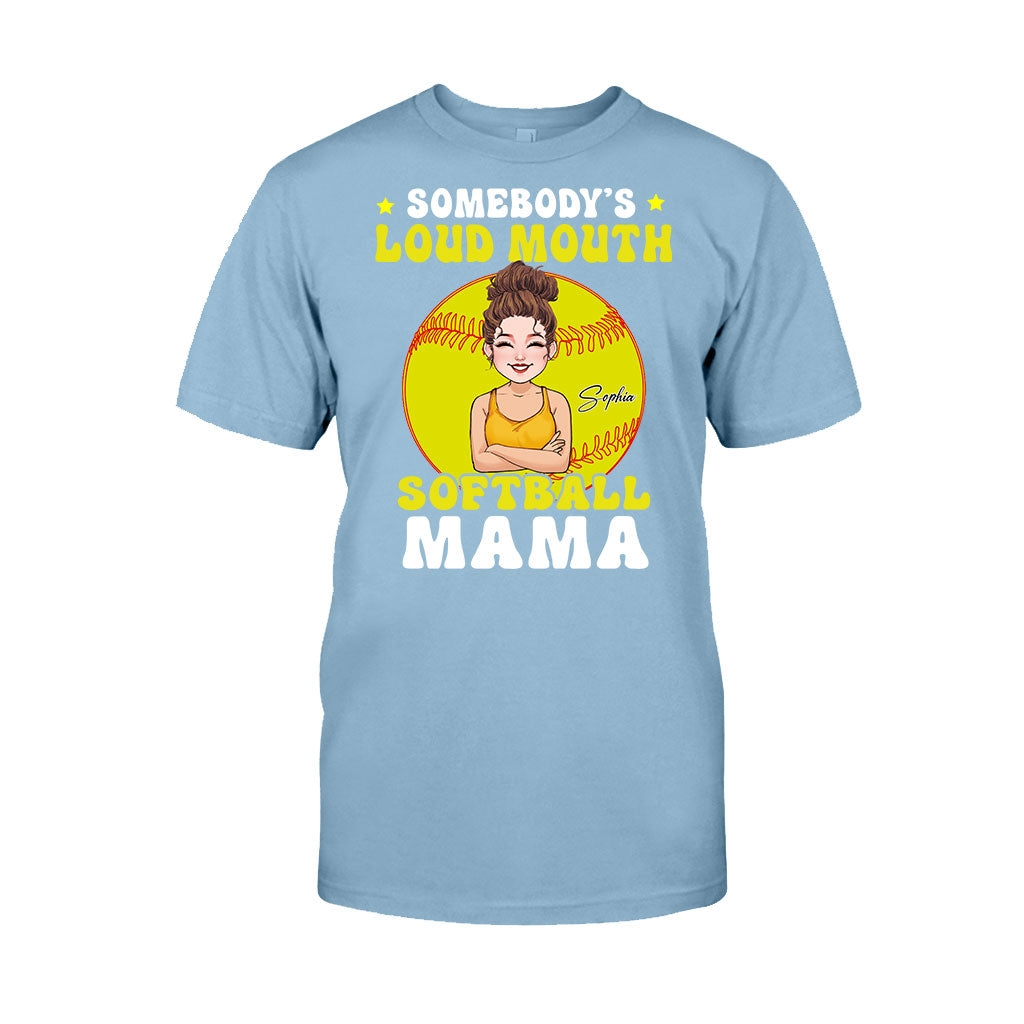 Softball-Mama mit lauter Klappe – Personalisiertes Softball-T-Shirt und Hoodie