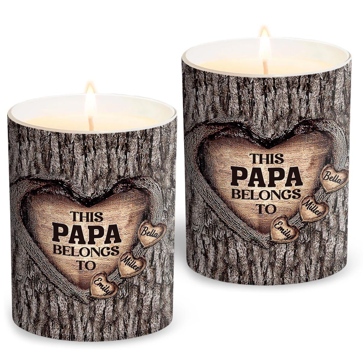 Papas Herz – Geschenk für Papa, Oma, Opa, Mama, Onkel, Tante, Bruder, Schwester – Personalisierte Kerze mit Holzdeckel