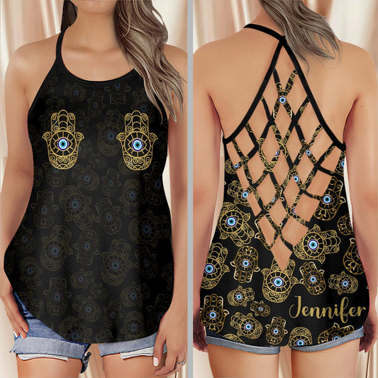Namastay Away Hamsa Hands - Personalized Yoga Cross Tank Top