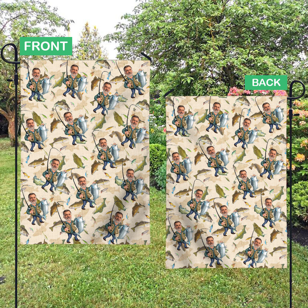 Lustiges Angelmotiv mit Foto - Personalisierte Angel-Gartenflagge